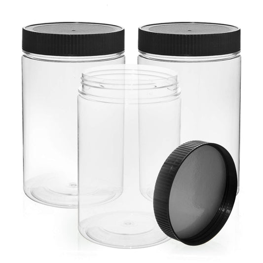 Vumdua 27 Ounce Plastic Jars with Lids, 3 Pack Food Storage Containers Airtight, Clear Containers for Organizing