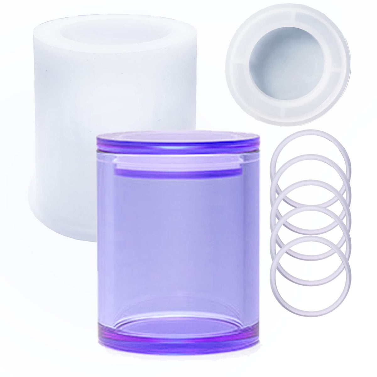 Sealed Storage Box Silicone Resin Mold with 1 lid and 5 Rings Vase Pen Holder Bottle Jar Cylinder Shaped Epoxy Casting Molds for Candy Jewelry Ornaments Trinket Container Cup, 3D DIY Making Crafts