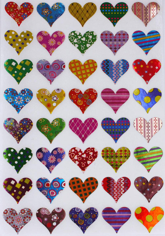 Valentines Sticker Hearts – Shiny Metallic Assorted Patterns Heart Stickers in Red, Pink, Blue, Gold, Green, Purple, Stars, Flowers, Stripes and Dots - Permanent Adhesive - 200 Pack by Royal Green