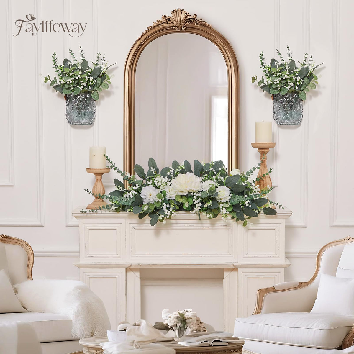 Faylifeway 120 Pcs 4 Kinds Mixed Eucalyptus Greenery Stems, Baby Breath Flowers Artificial Bulk and Greenery Stems for DIY Bouquets Wedding Home Floral Decor