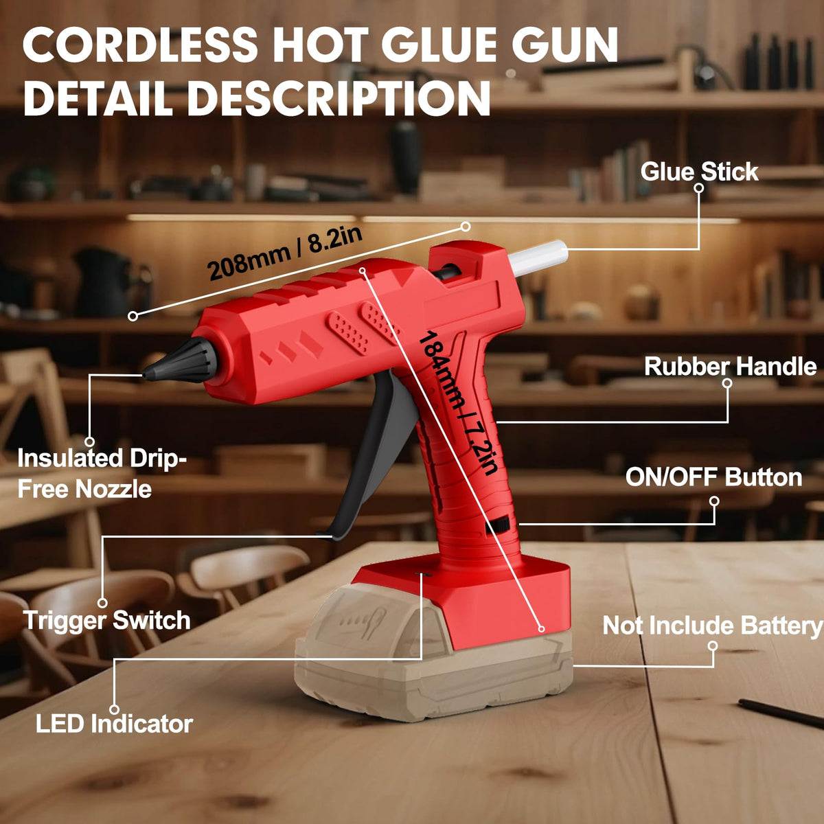 Cordless Hot Glue Gun Kit with Battery and Charger, 3.5Ah Rechargeable M18 Battery, 30pcs 0.43'' Glue Sticks, Fast Preheating, Wireless Full Size Glue Gun for Crafts & DIY