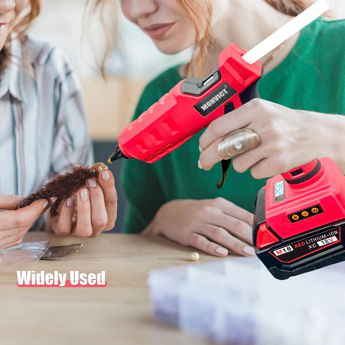 MONVICT 100W Cordless Glue Gun for Milwaukee 18V Battery, Upgraded Digital Temperature Adjustable Handheld Electric Power Full Size Heavy Duty Hot Glue Gun with 10 Glue Sticks (Tools only)