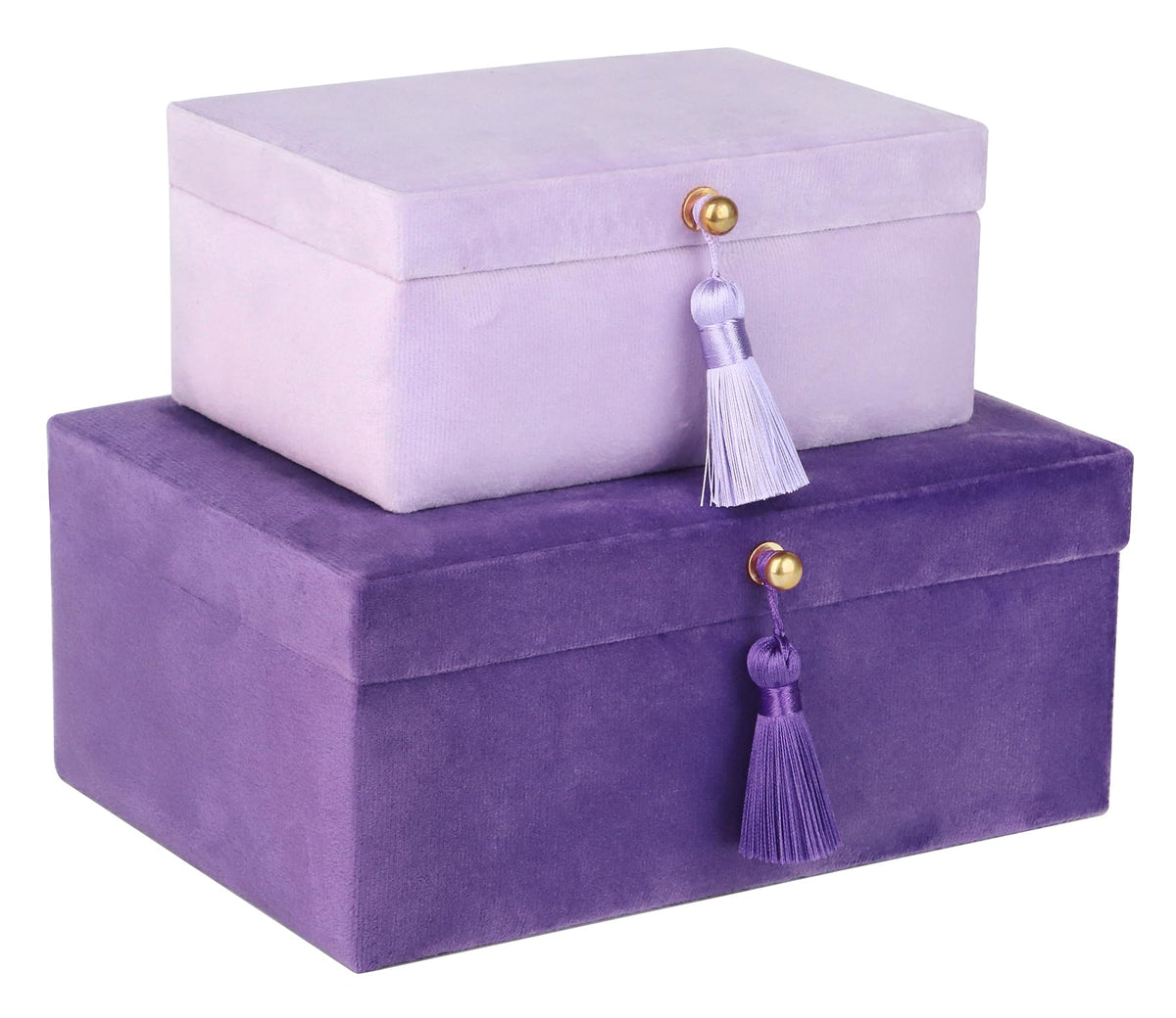 HofferRuffer Velvet Jewelry Boxes Decorative Boxes, Storage Accessory Organizer Boxes with Elegant Handle Decor, Classic Velvet Set of 2 Pieces (Purple)