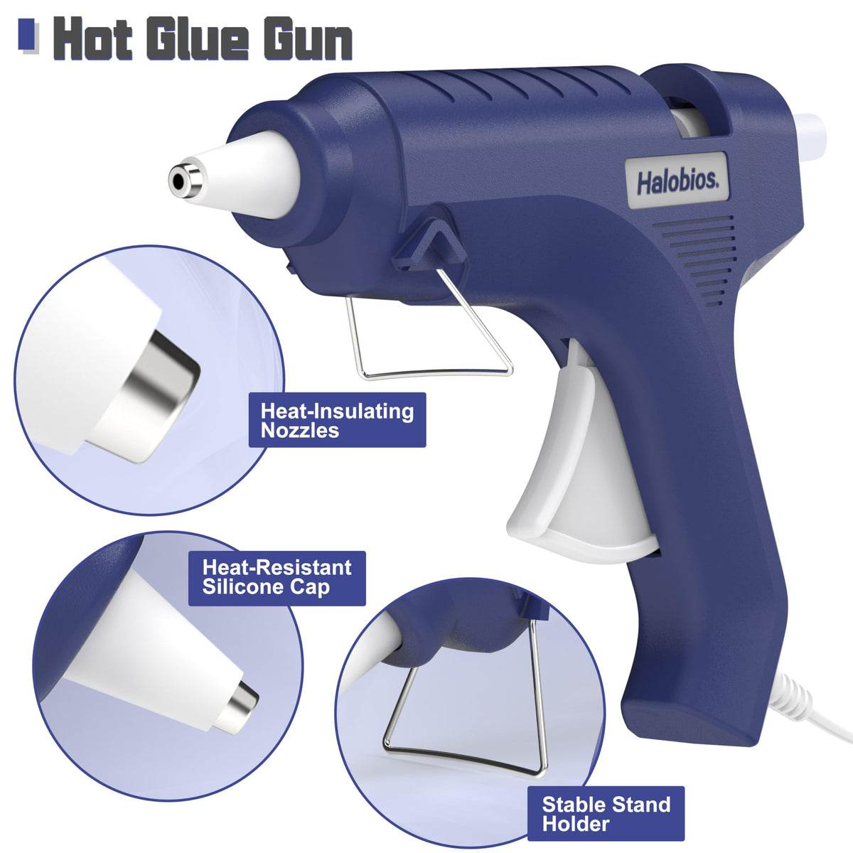 Halobios Hot Glue Gun with Preheating, 20 Glue Sticks, Full Size for DIY Crafts & Home Repairs (40W Blue)