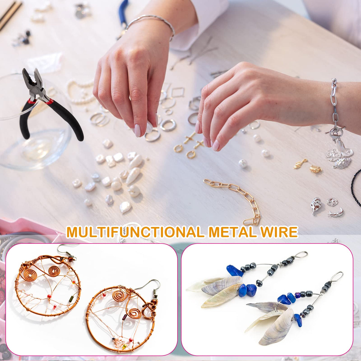 Funrous 5 Rolls 5 Size Jewelry Wire 18, 20, 22, 24, 26 Gauge Copper Wire Kit Jewelry Beading Bendable Craft Metal for Making Crafts, Sculpting with a Pliers(Silver)