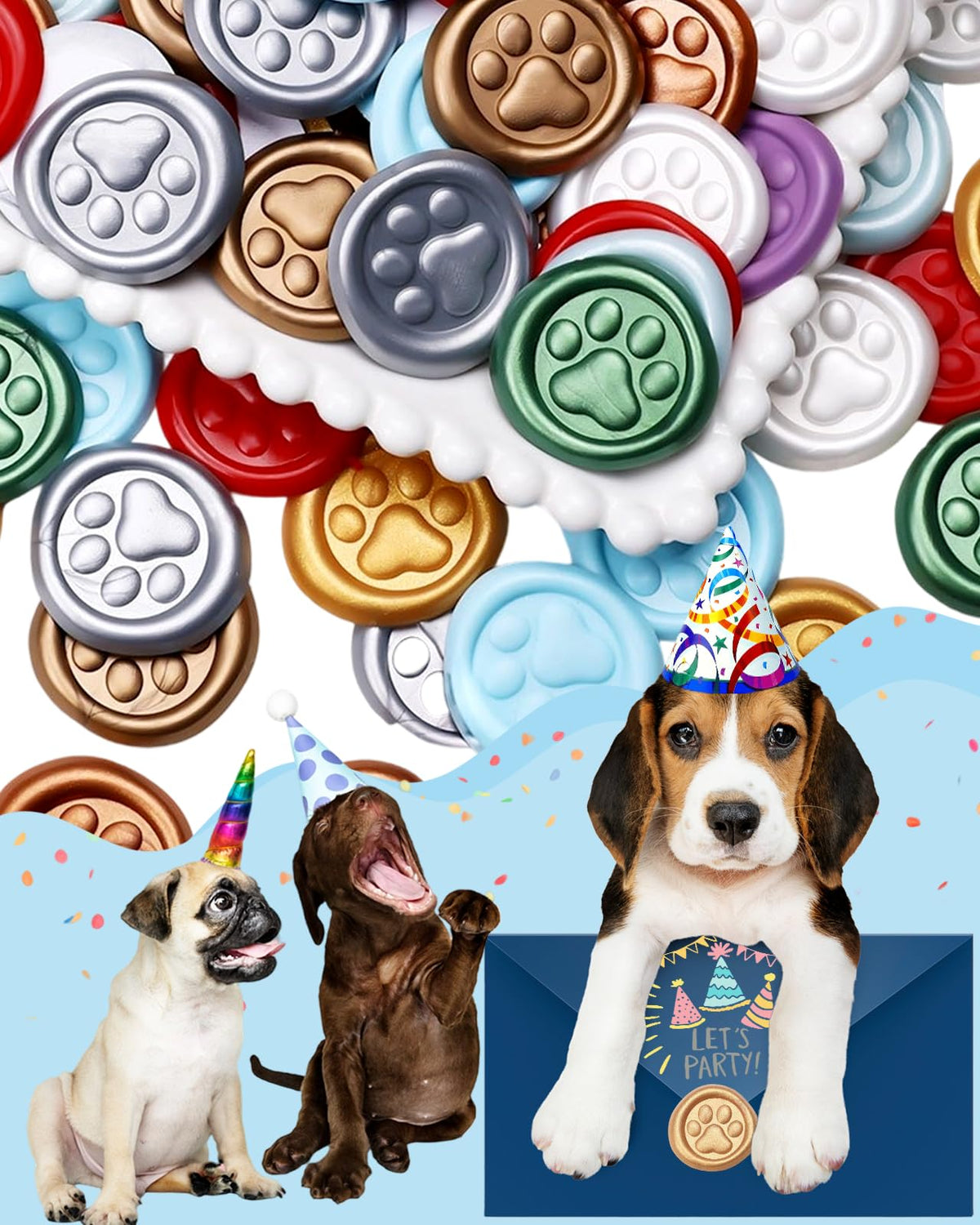 White Paw Wax Seal Stickers-40PCS Bulk Self-Adhesive Vintage Sealing Stickers for Envelopes, Letter, Invitations, Gift Wrapping, Scrapbooking – Cute Animal Footprint Design(White)