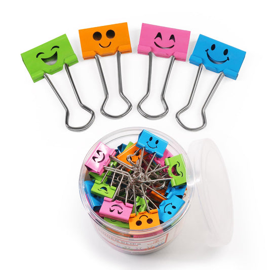 Coideal Cute Smiley Face Binder Clips, 48 Pack 1 Inch Medium Metal Paper Clamps, Assorted Colors Hollow Design for Office School Home Organization (25mm)