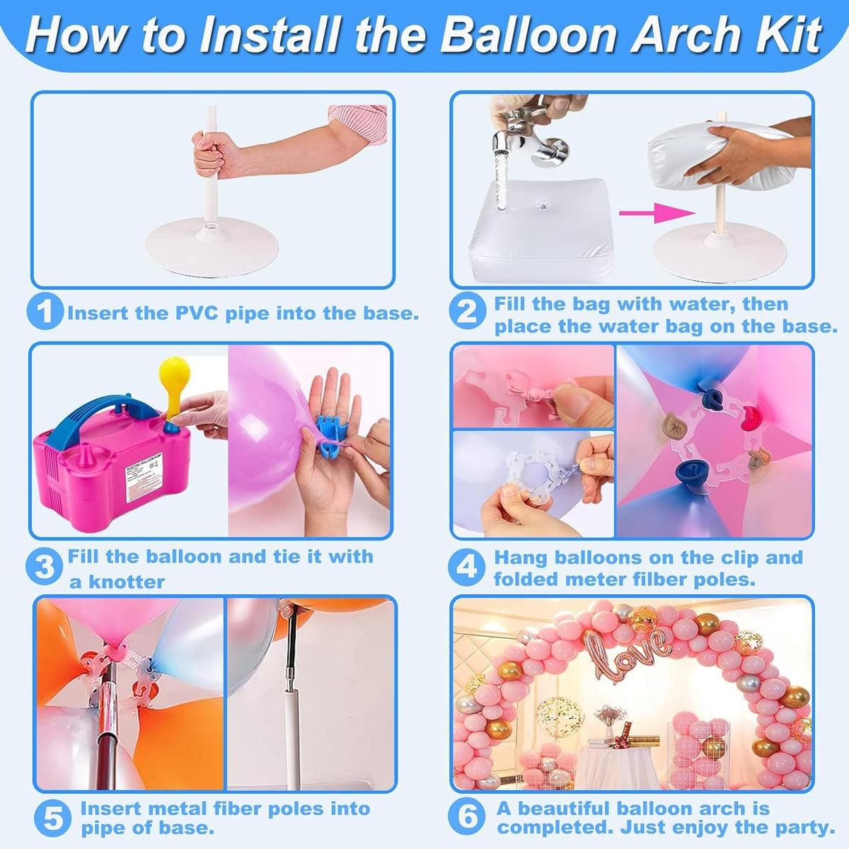 Balloon Arch Kit and Balloon Pump, 10FT Width 9FT Height Adjustable Balloon Arch Stand with NEW DESIGNED 2 Balloon Stands Water Fillable Bases for Wedding Anniversary Mother's Day Party