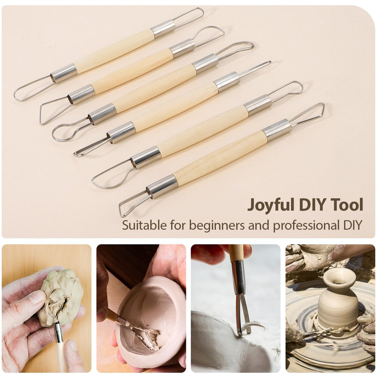 Tovotum 14PCS Ceramic Pottery Clay Ribbon Sculpting Tool Set with Feather Wire Texture and Needle Detail Tools for Carving Modeling
