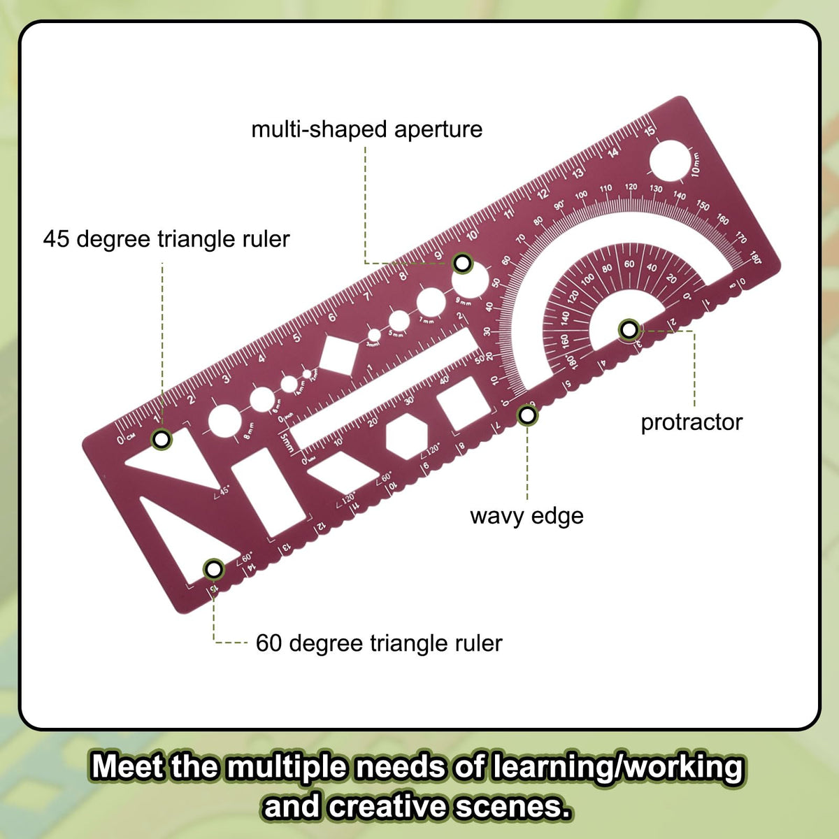 HARFINGTON 3pcs Multifunctional Geometric Rulers 15cm Metric and SAE Aluminum Straight Edge Protractor Angle Math Measuring Ruler Geometric Drawings Templates for Drawing Drafting, Dark Red