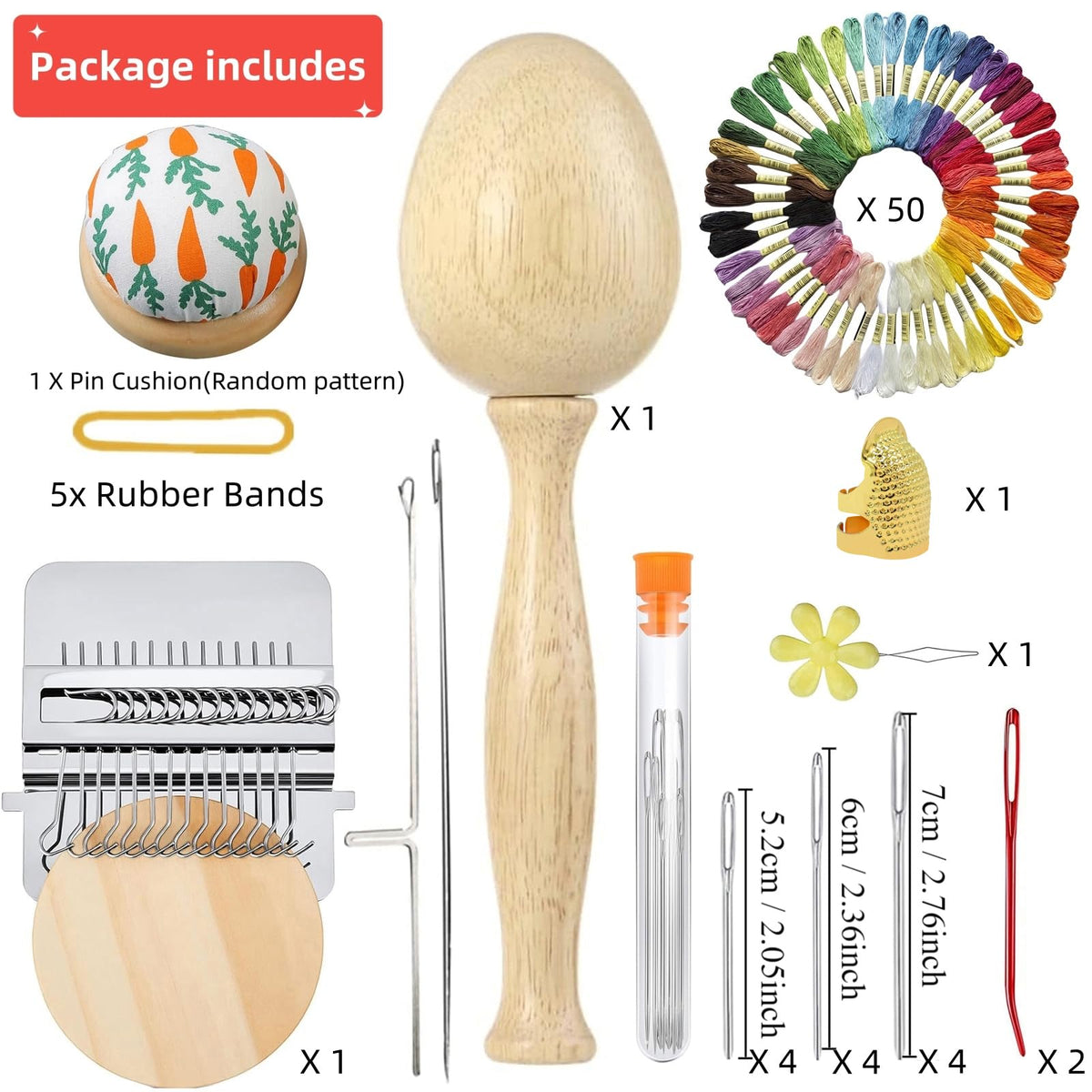 Darning Egg, Mini Darning Loom, Darning Egg Weaving Tool Set with Small Weaving Loom Kit with 14 Pcs Large Eye Needles 50 Colors Darning Thread for DIY Handicraft Home Sewing Care
