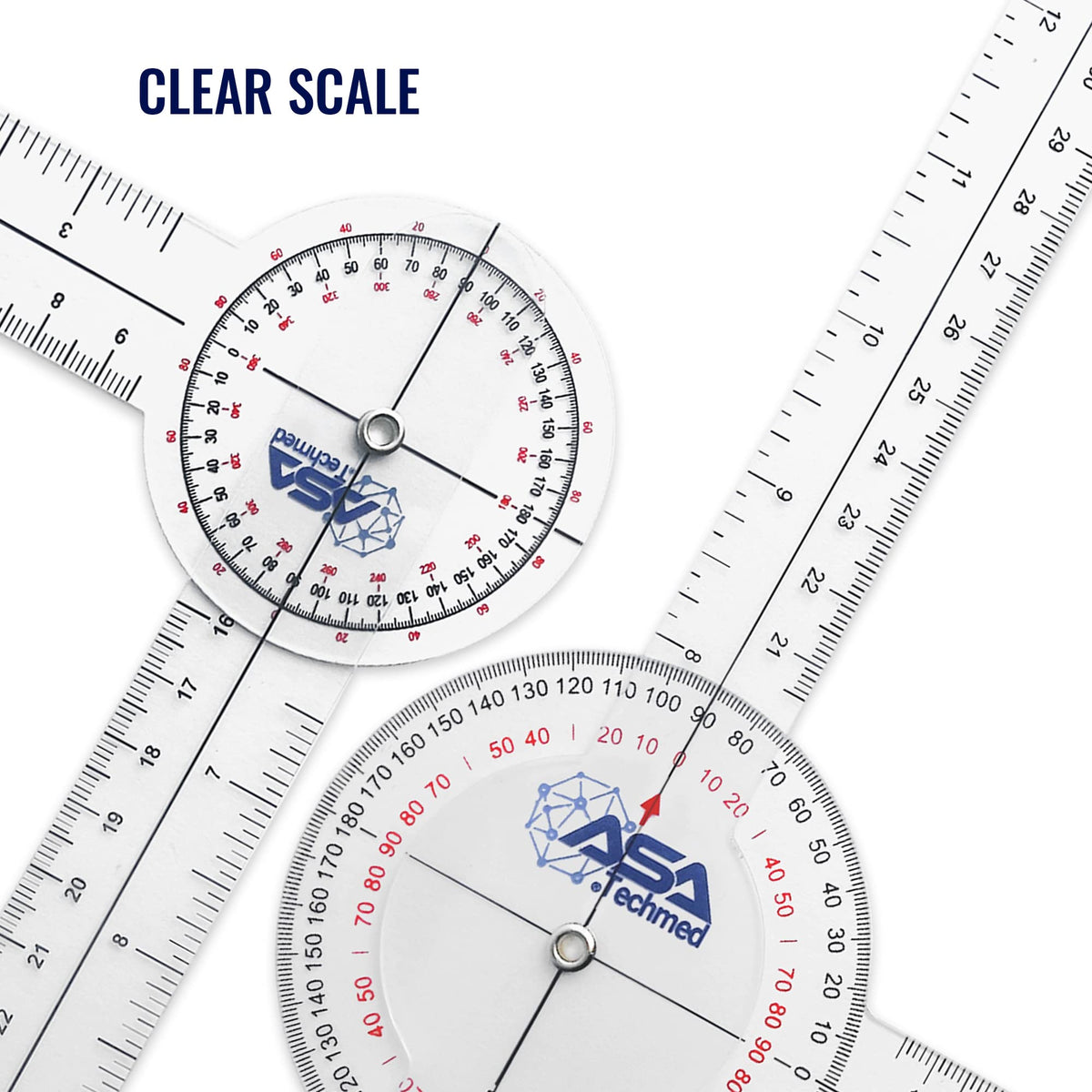 ASA TECHMED Goniometer Complete Set 6 Pieces + Body Measuring Tape - Physical Therapy, Occupational Therapy, Fitness, Medical Protractor Angle Ruler 12/8/6 Inches