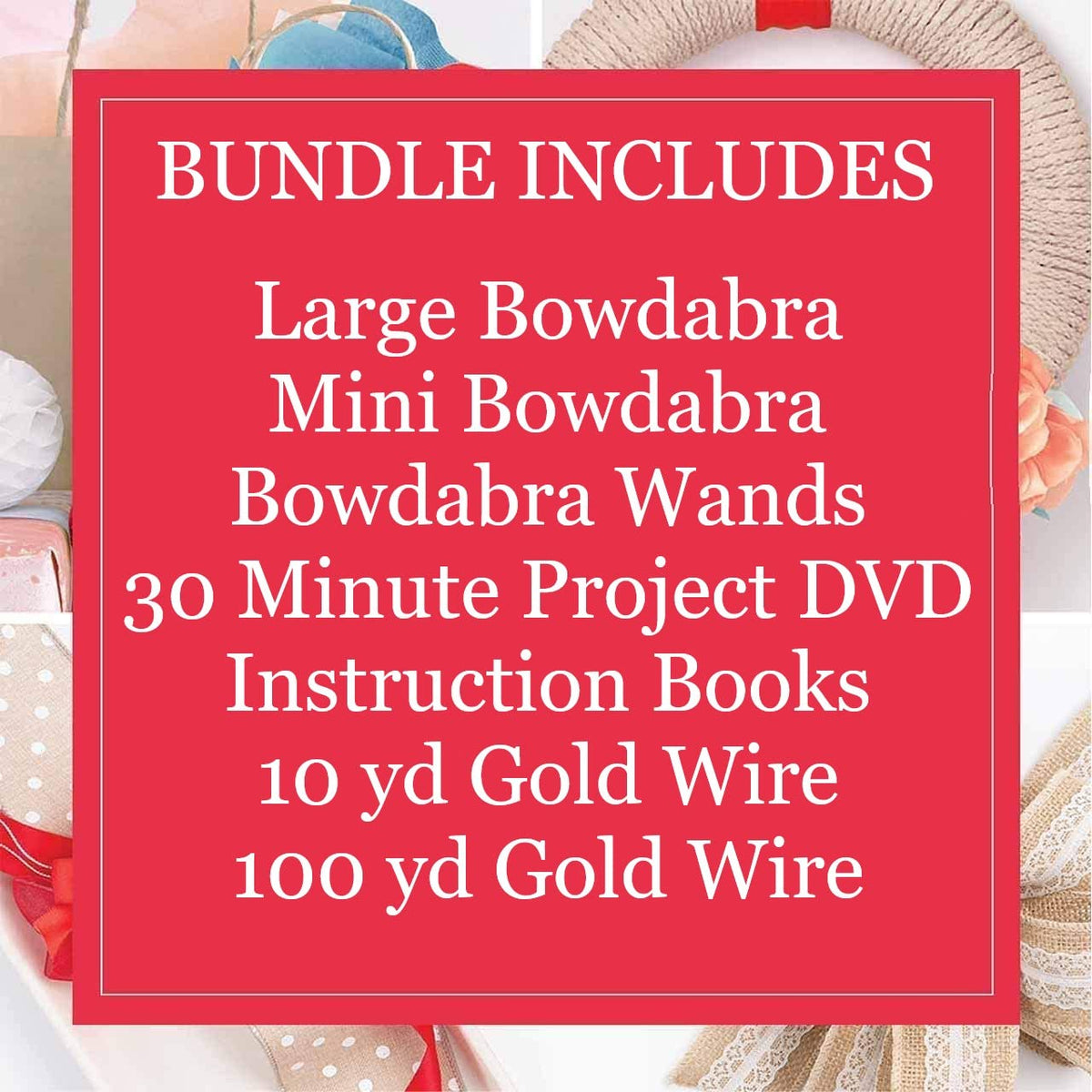 Bowdabra Bow Maker with Large Bowdabra, Mini Bowdabra, 100yd Gold Bow Wire for Ribbon Gift Bows, Swags, Decorations, Hair Bows, Party Favors, Corsages, Wreath Bows, Christmas Decor