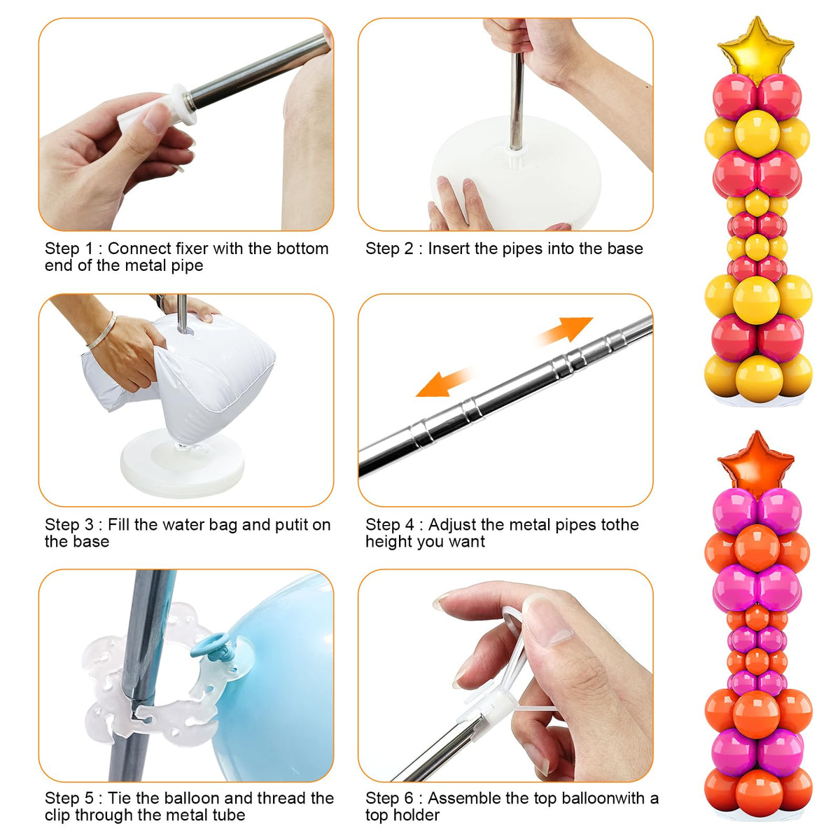 Balloon Column Stand Set of 2, 6.6ft Balloon Arch Stand Adjustable Balloon Column kit with Base Telescopic for Baby Shower Wedding Birthday Graduation Party Decorations (2)