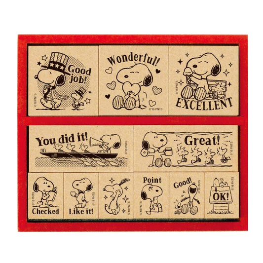 Beverly Snoopy Stamp Hanko Wooden Reward Stamp Set, English SDH-112