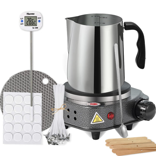 BBAXI Candle Making kit with Hot Plate,Wax Melter for Candle Making,Candle Making Kit for Beginners with Melting Pot,Including Candle Pot,Electric Stove,Thermometer, Candle Wick,Anti-hot