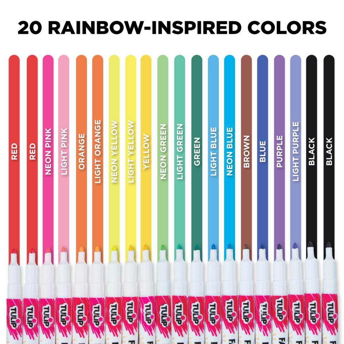 Tulip Permanent Fabric Markers Rainbow 20 Pack - Fine Tip, Minimal Bleed & Fast Drying - Premium Quality for T-shirts, Clothes, Shoes, Bags & Other Fabric Materials