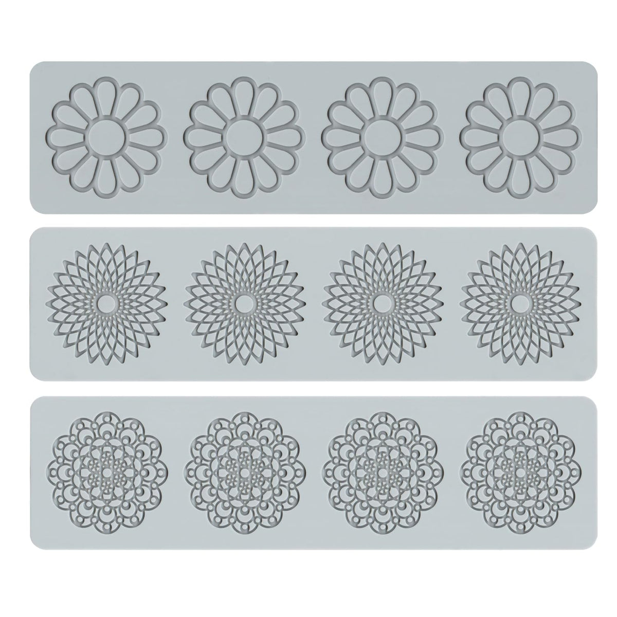 Embossing Lace Fondant Molds, Multi Circle Flowers Lace Mat Wedding Cake Decoration Tool, Rattan Shaped Cupcake Mat Silicone Molds Set of 3