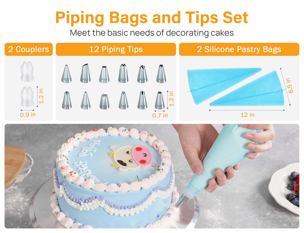 Kootek 22pcs Cake Decorating Supplies Kit, Baking Tools with 12" Aluminium Cake Turntable Rotating Cake Stand, Piping Bags and Tips Set, Icing Spatula, Cake Leveler, 3 Icing Scrapers for Mother's Day