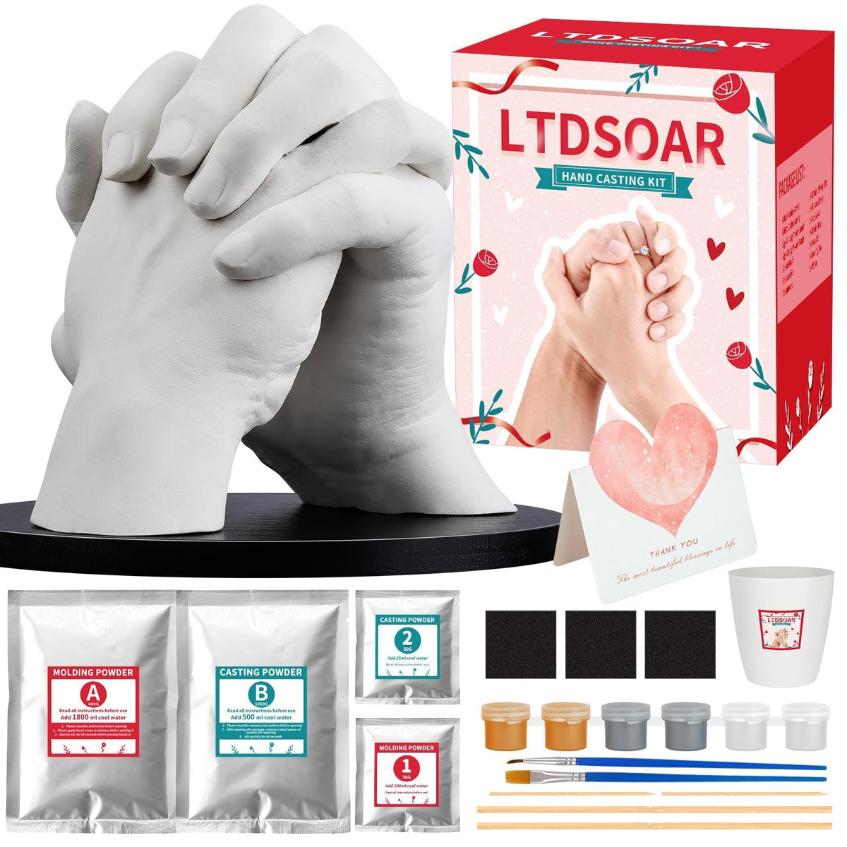 LTDSOAR Hand Casting Kit, Couples with Practice Kit, Hand Mold Kit for Women Men Engagement, Romantic Anniversary Wedding Birthday for Her or Him, Boyfriend Girlfriend Unique Bridal Shower Gift
