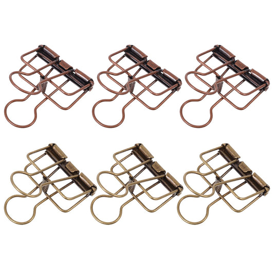 NUOBESTY Retro Copper Colored Dovetail Clips Hollow Out Metal Binder Clips Paper Organizer for Office School Document Bills Tickets 6 Pack