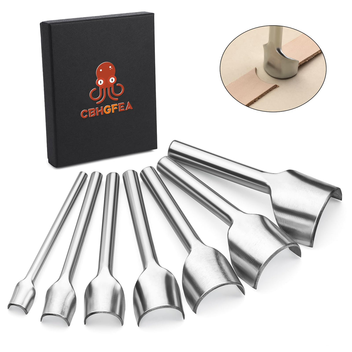 CBHGFEA 7 PCS Leather Corner Punch, Half-Round Cutter Leather Tools, Corner Cutter, 10-40 mm Half Depth Round Cutter Punch Set for Crafting Strap Belt, Wallet, Bag and DIY Leathercraft Projcts