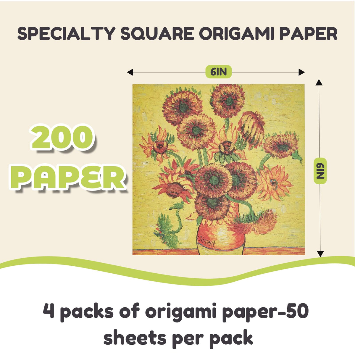 JoyCat Origami Papers, 6x6 Inches - 200 Sheets Premium Origami Paper Kit – Double Sided Patterned Paper (4-Theme Mega Pack) – Van Gogh & Monet Art, Ethnic Designs