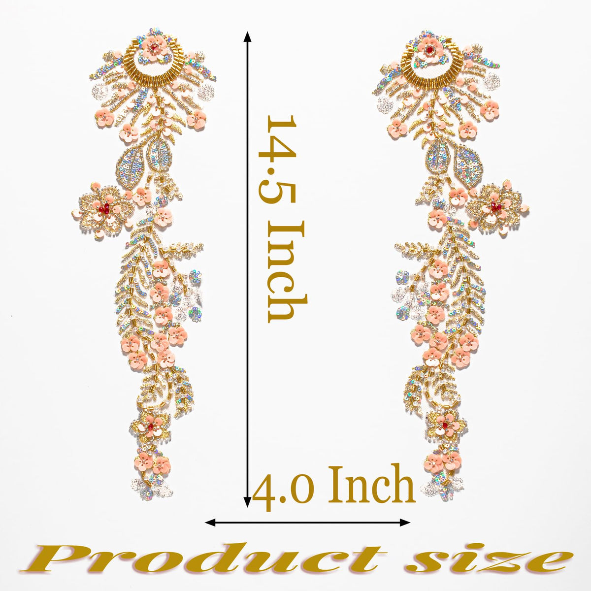 Silvora Pair Embroidery Pearl Sequin Applique,Gold Beaded Flower Applique for Dress Bodice Costume Clothing Craft DIY (Gold-1)