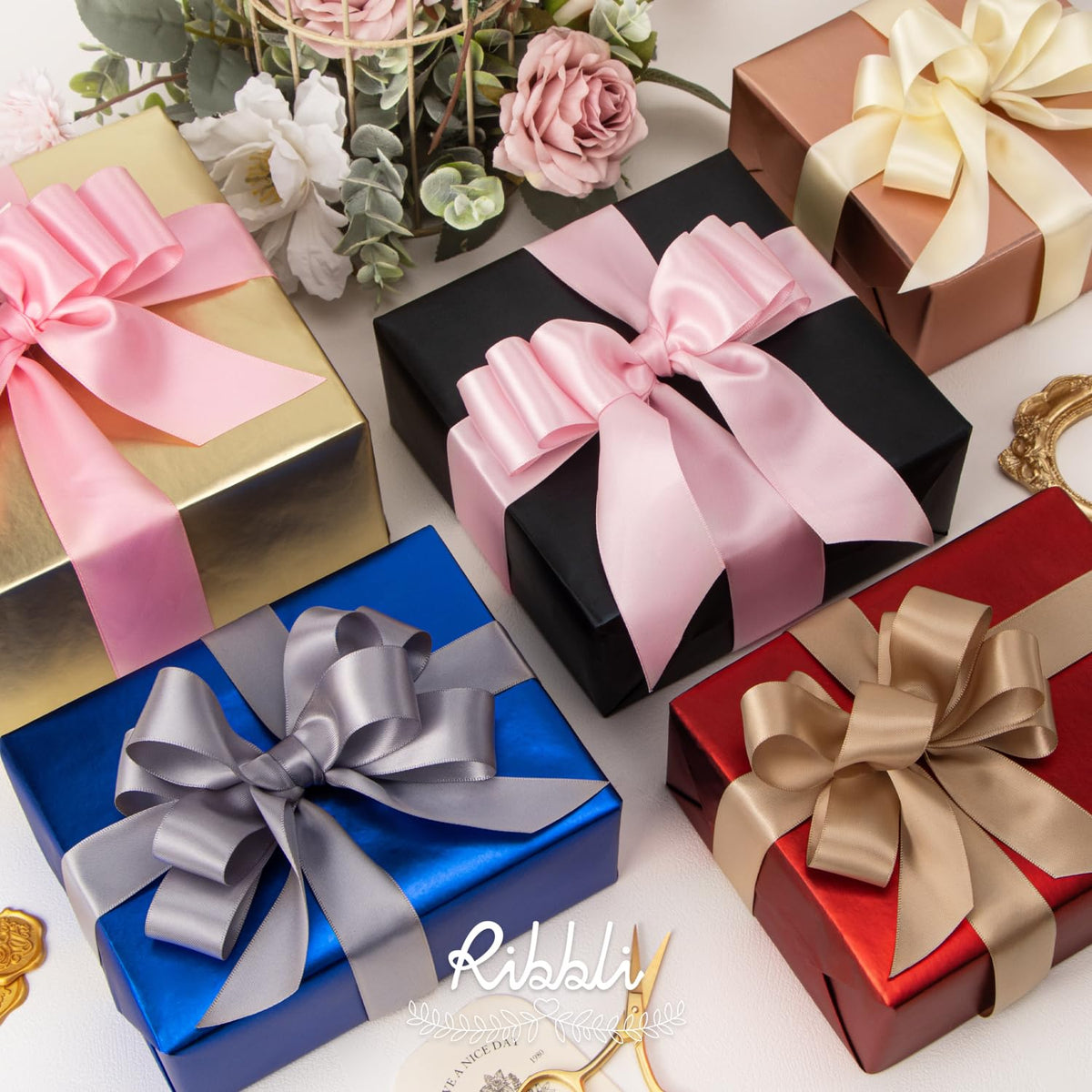 Ribbli Ivory Double Faced Satin Ribbon,1” x Continuous 25 Yards,Use for Bows Bouquet,Gift Wrapping,Floral Arrangement,Wedding Decoration