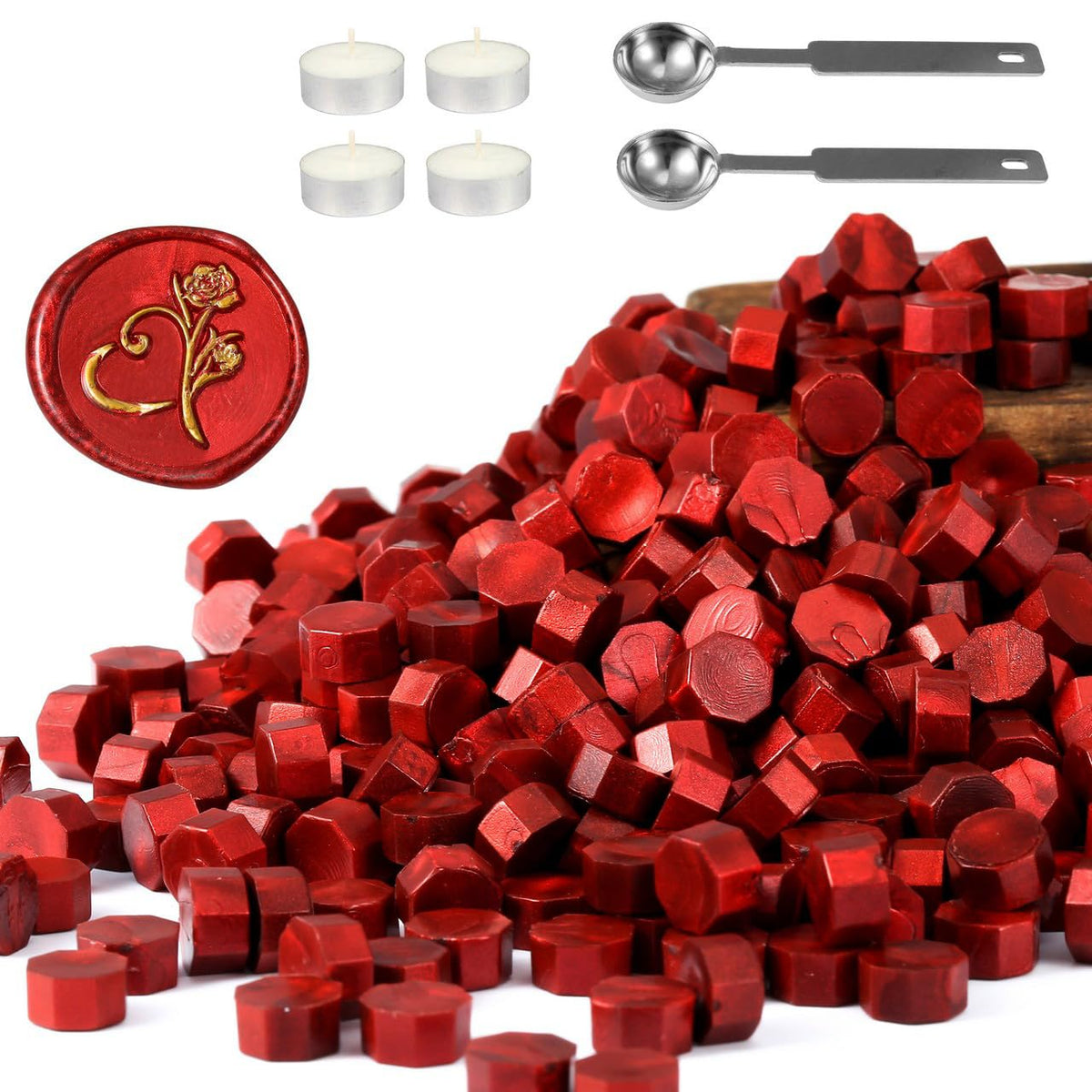 Yoption 360 Pcs Antique Wine Red Sealing Wax Beads Set for Wax Seal Stamp with Candles and Melting Spoon
