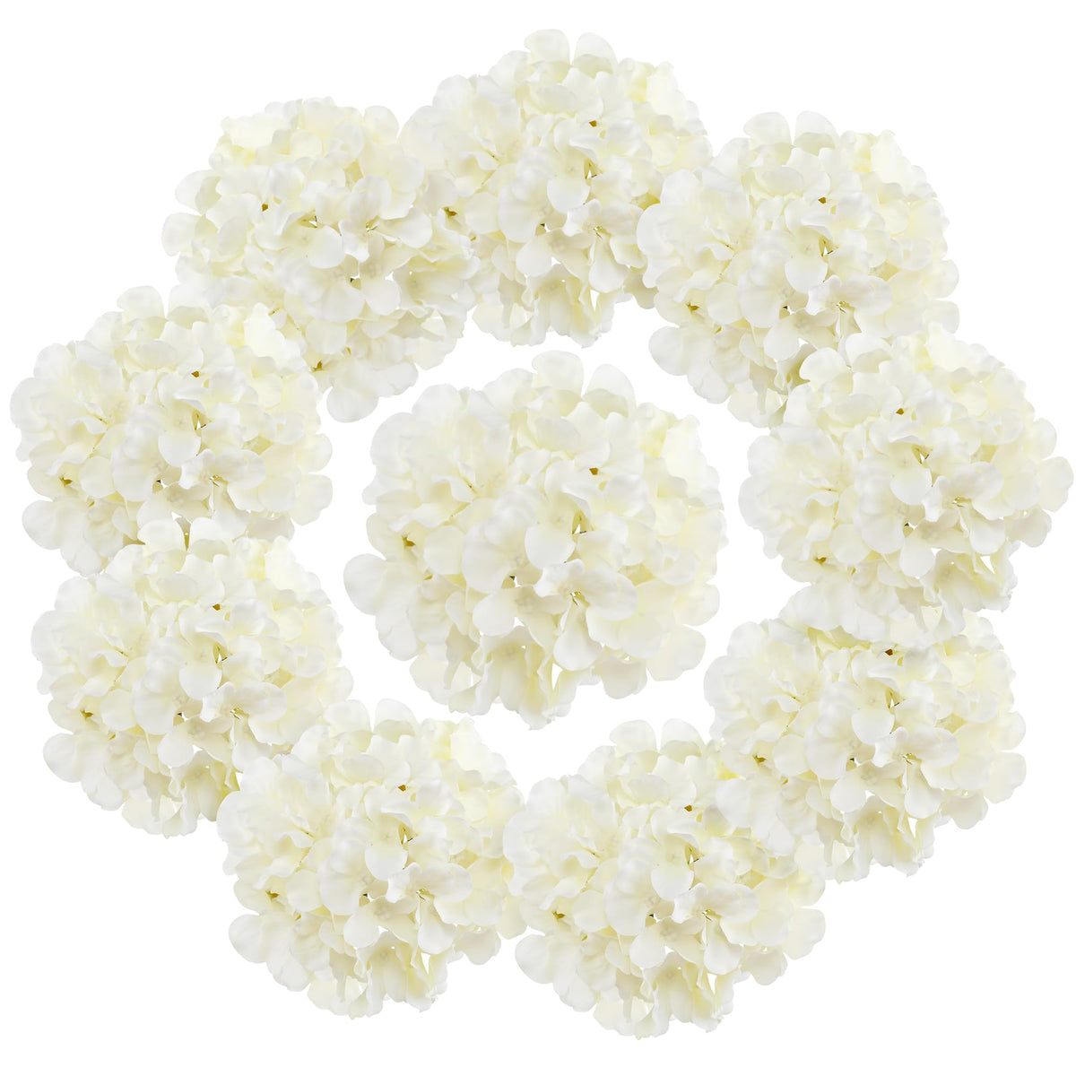 FLORRALIA Fake White Hydrangea Artificial Flowers - Faux Silk Hydrangeas Flowers Heads with Stems Real Touch for Home Wedding Party Table Decor(CreamWhite,Pack of 10)
