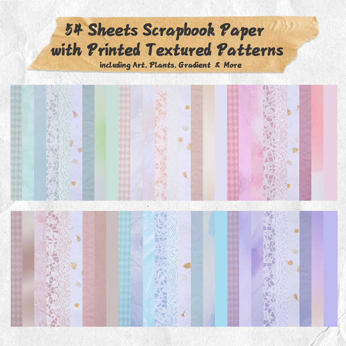 90 Sheets Textured Scrapbook Paper with Decor Mesh Fabric Creative Kit - 6 Pack Mixed Media Papers for Craft, Scrapbooking, Junk Journal, Card Making, Collage Art Supplies, 5.1 x 7 Inches