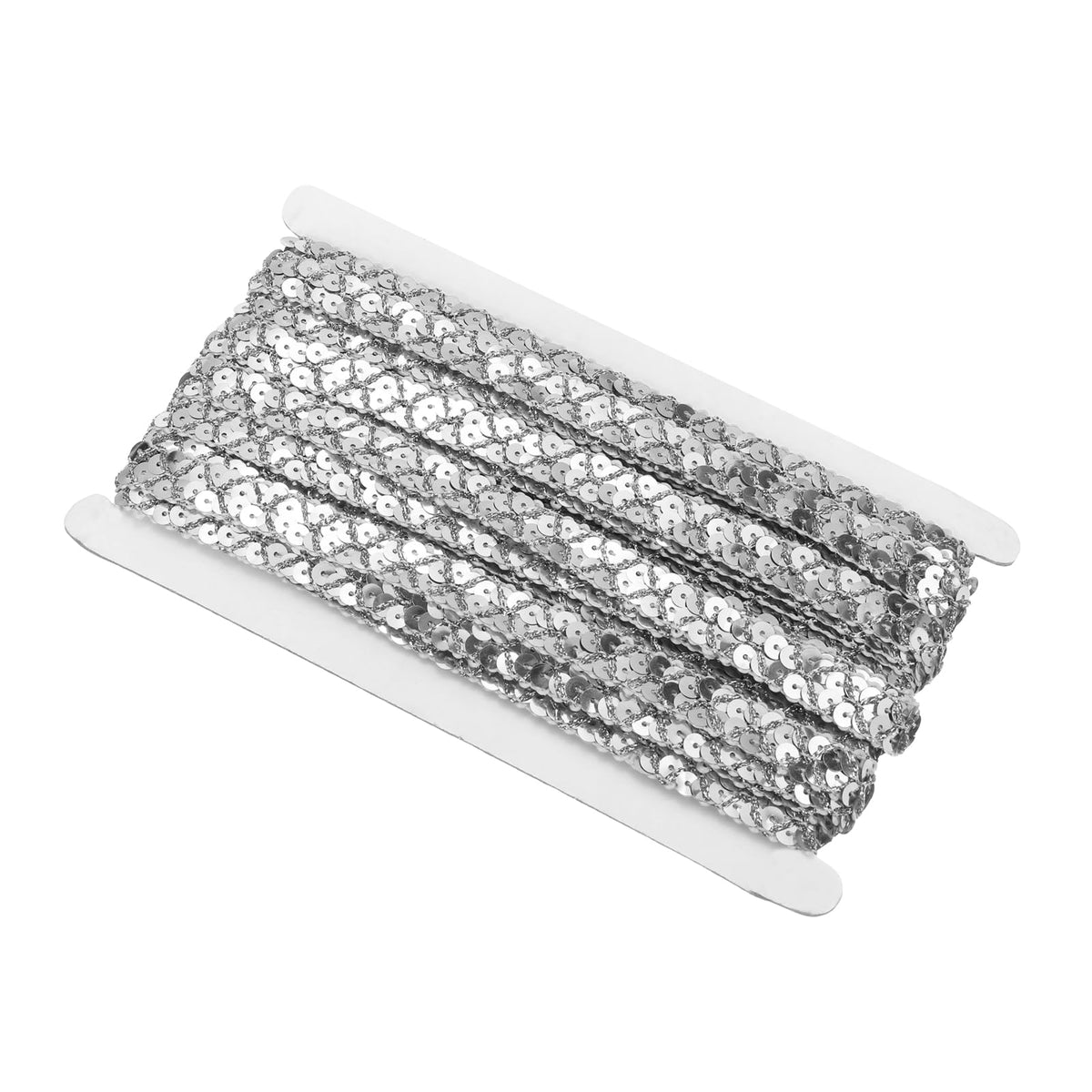 MECCANIXITY 14 Yard Sequins Beaded Lace Trim 2 Row 0.6 Inch Sequin Braid Trim Strip Paillette Sequins Ribbon Trim for Crafts, Embellishments, DIY Sewing Costume Silver