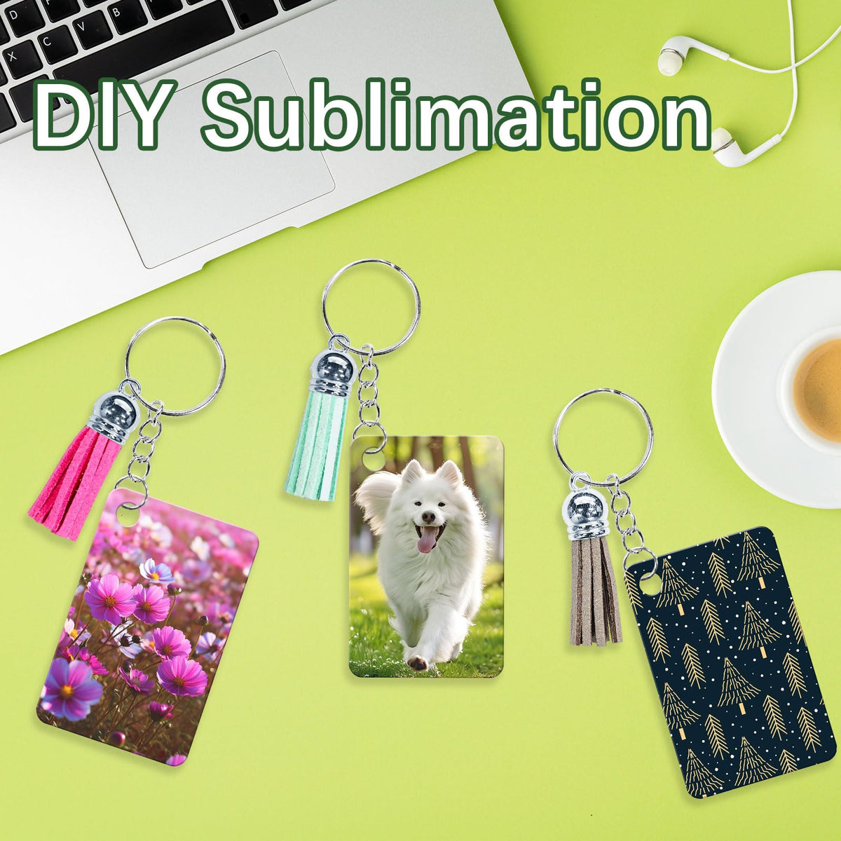GEKIXUTP 160 Pcs metal Sublimation Keychain Blanks Bulk,Double Sided Sublimation Blanks Keychain Heat Transfer Keychain Blanks with Tassels,Sublimation Ornament Blanks key chain