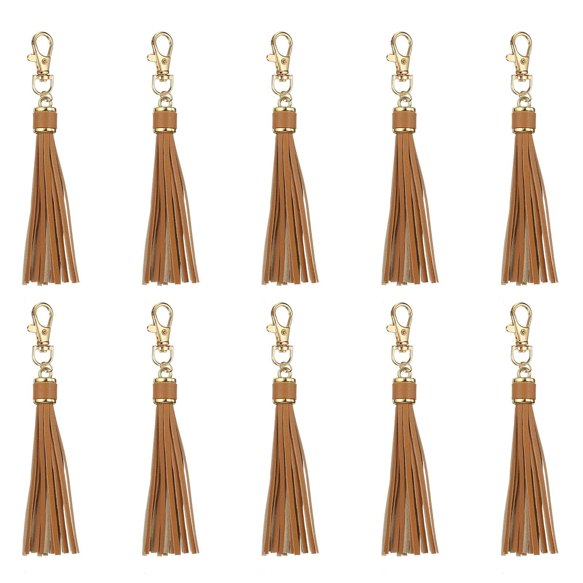 uxcell 10pcs PU Leather Tassels, 6 Inch Keychain Tassel Charm with Lobster Swivel for Jewelry Making, Handbag, DIY Crafts, (Grey Coffee)