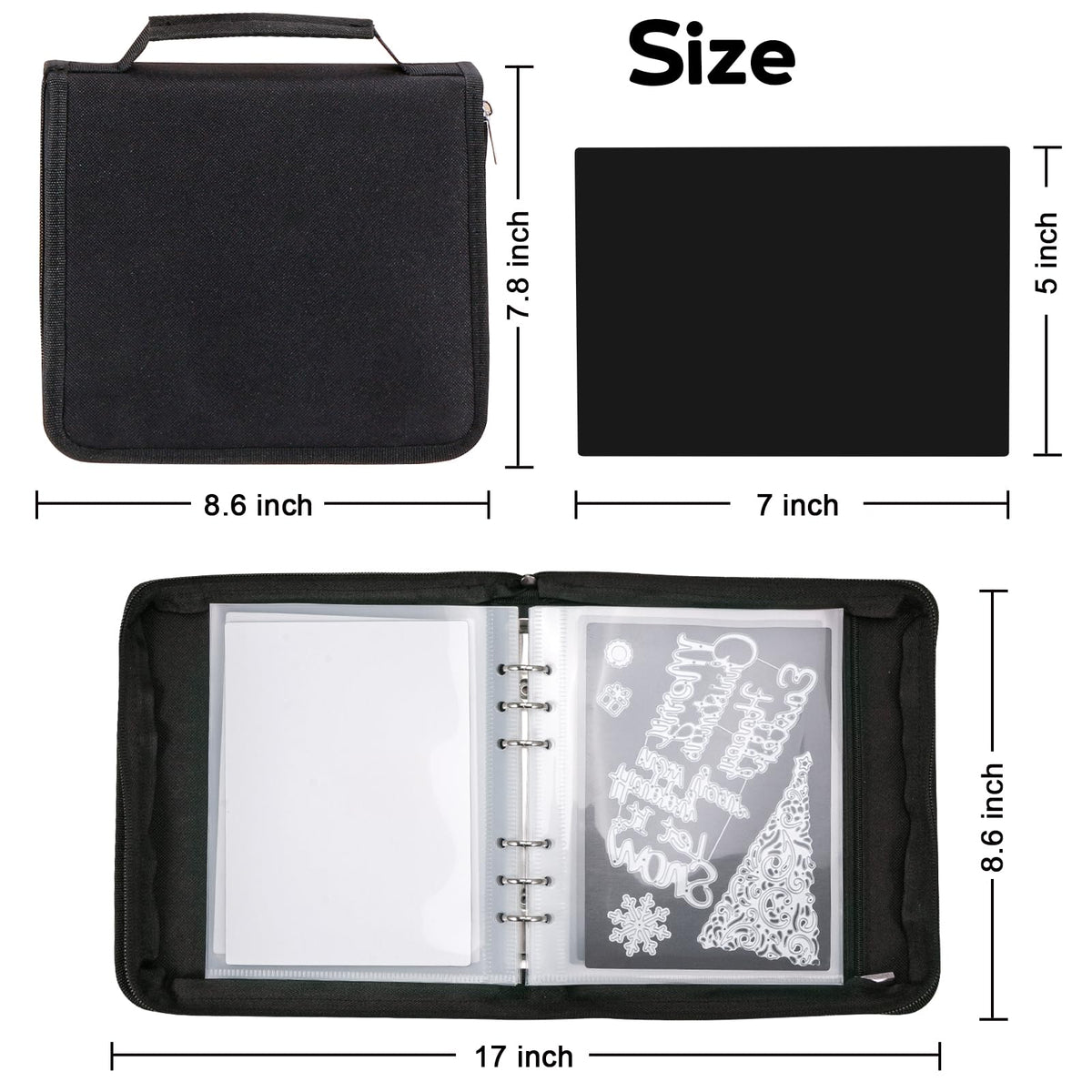 UNIMEIX Magnetic Sheets for Die Storage with Mold Bag, 12 Pcs Stamp and Die Storage Sheets and 12 Pcs Pockets for Card Making Supplies(0.8 mm Thickness, Black)