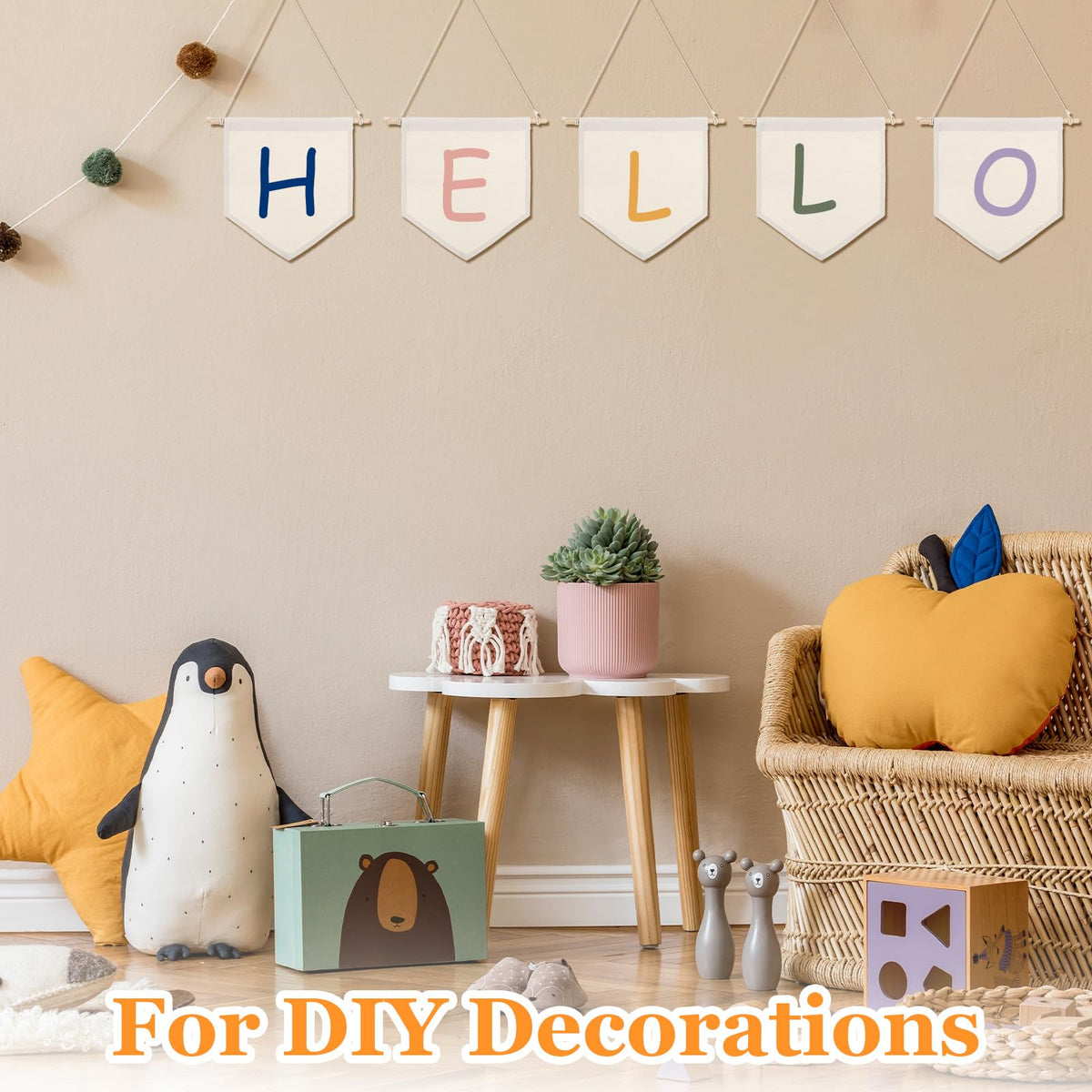 12PCS Blank Canvas Flag, Natural Canvas Banner Wall Hanging with Wooden Dowel for DIY Pin Display, Paint Decorations, Enamel Badge Collection (10.4" x 9.44")