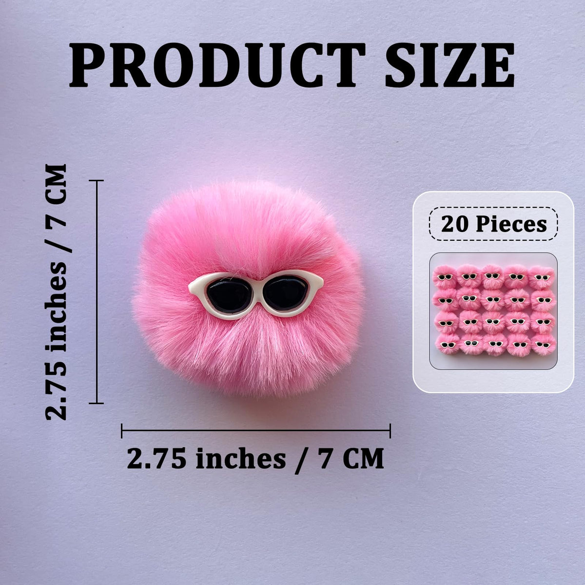 Miupoo Pom Poms with Eyeglasses for Crafts,Halloween Costume Pompoms Decorations with Googly Sunglasses, Fluffy Pom Pom Balls for Halloween Accessories with Elastic Loop,20 Pieces,2 Inches, Pink.