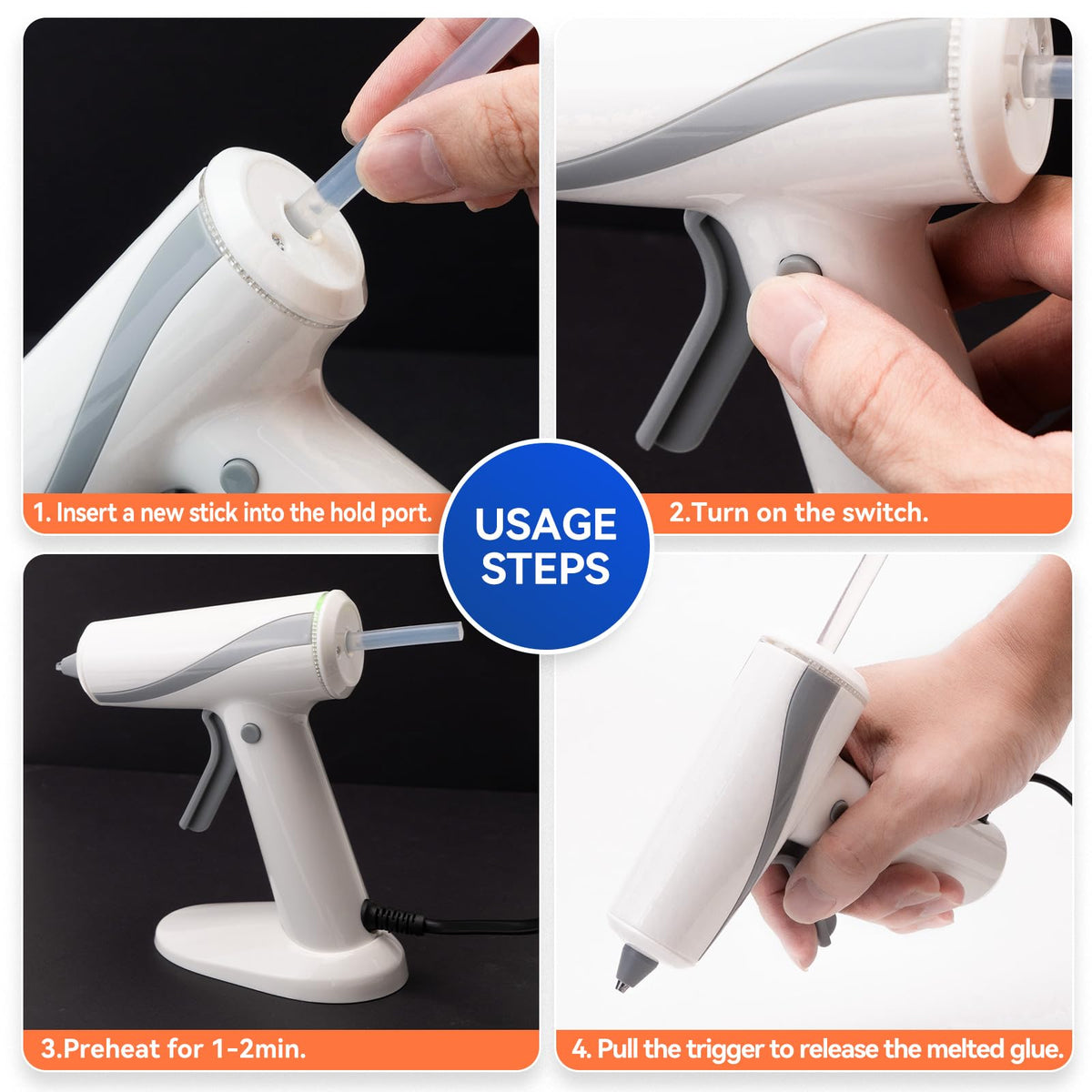 Krightlink Hot Glue Gun Kit with 30 Glue Sticks, Fast Preheating Hot Melt, 20w Precision Nozzle High Temp for School Crafts DIY Arts and Home Repairs (White Glue Gun)