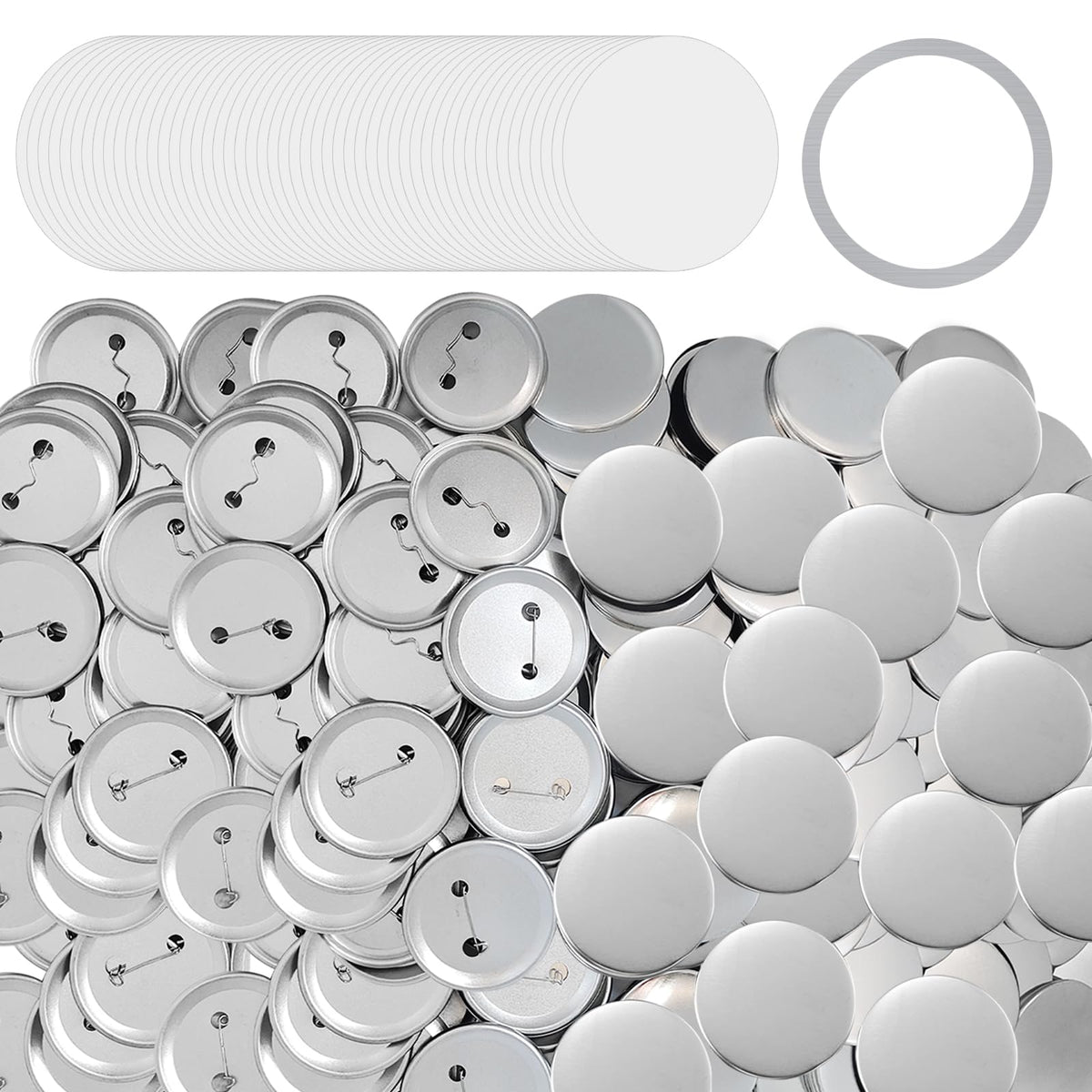 200 Sets 58mm/2.25" Button Maker Supplies, Complete DIY Supplies for Custom Buttons & Badges, Metal Covers, Metal Backs& Clear Film for Button Maker Machine, Pin Maker, Badge Button Press