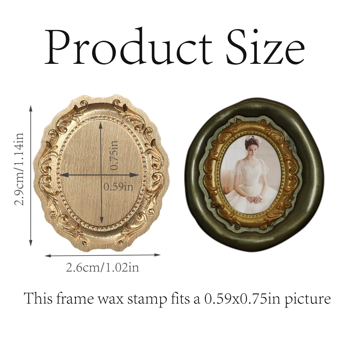 Andotopee Vintage Embossed Frame Wax Seal Stamp - 3D Relief Photo Frame Seal Stamps with Wood Handle, Retro Sealing Wax Stamp for Wedding Invitations, Scrapbooking, Letters(Oval #6)