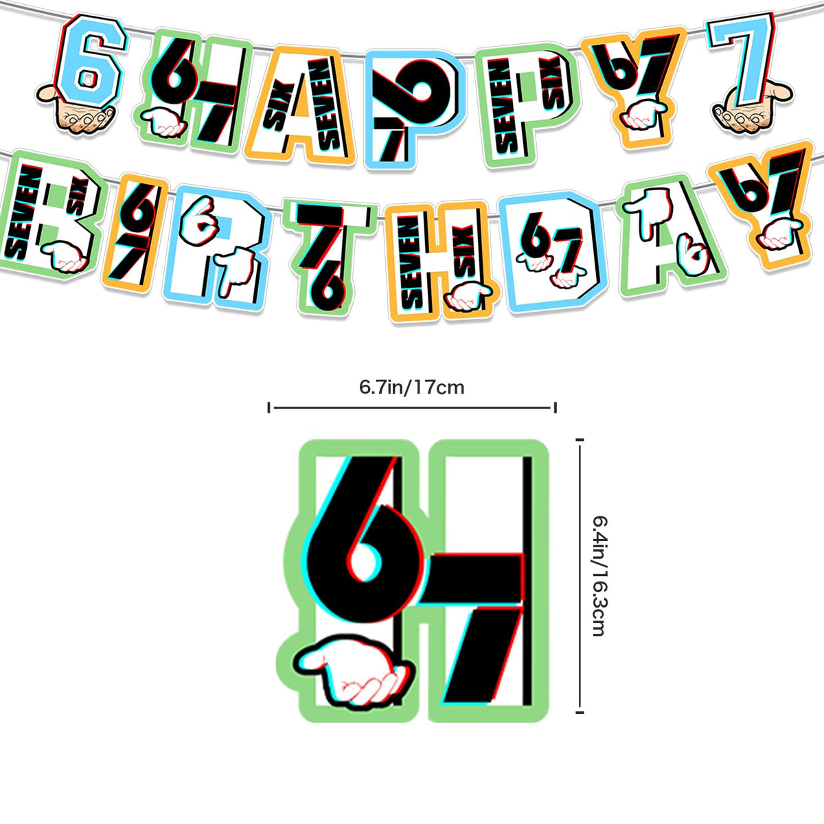 6 7 Birthday Decorations, 6 7 Meme Six Seven Themed party supplies Set Includes Banner, Cake Topper, Cupcake Toppers, Ballons