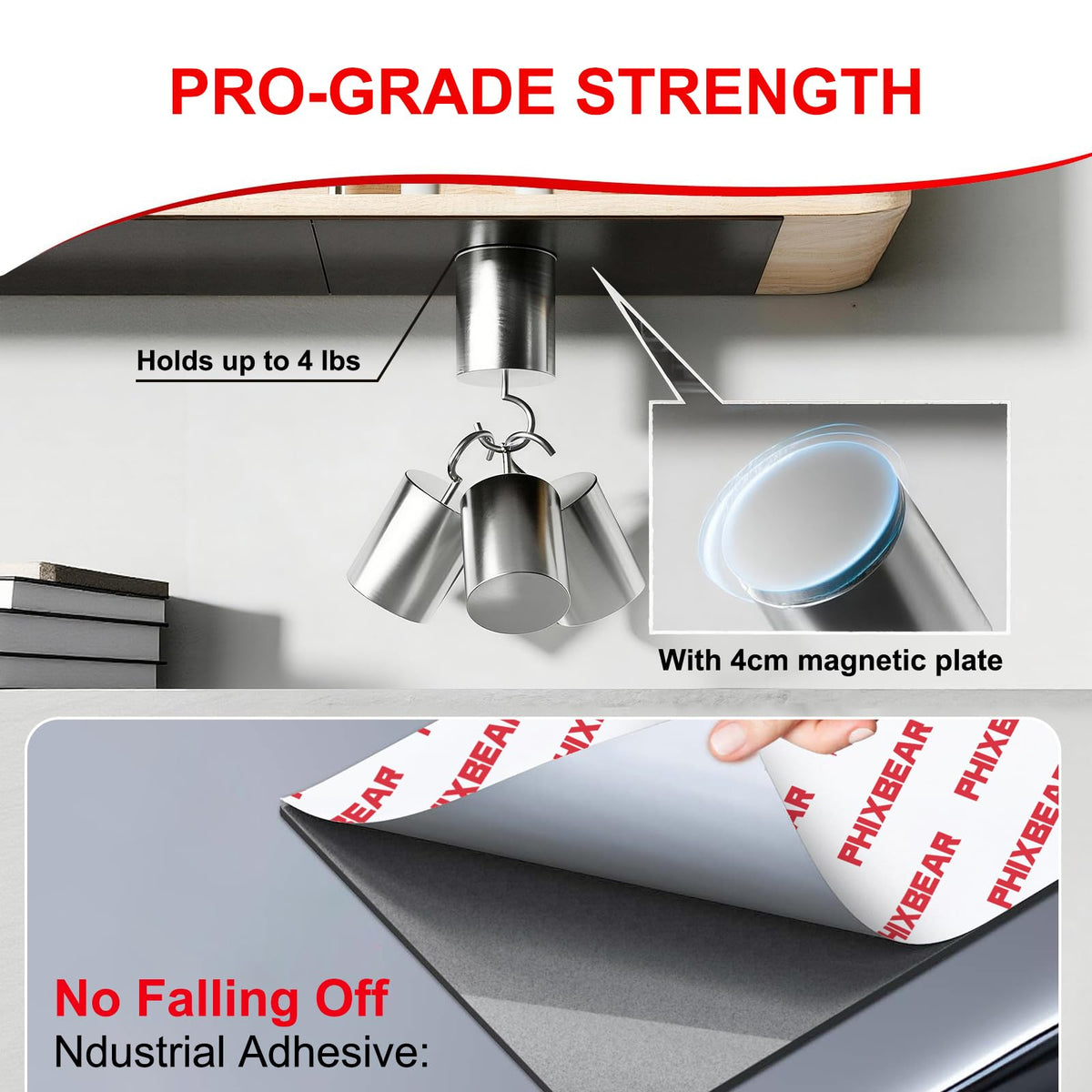PHIXBEAR 80mil Strong Magnetic Sheet with Adhesive Backing, 8.28" x 11.7" High Magnetic Strength Ultra-Thick Flexible Rubber Magnets, Easy to Cut for Crafts,Fridge, Vehicle displays (1-Pack)