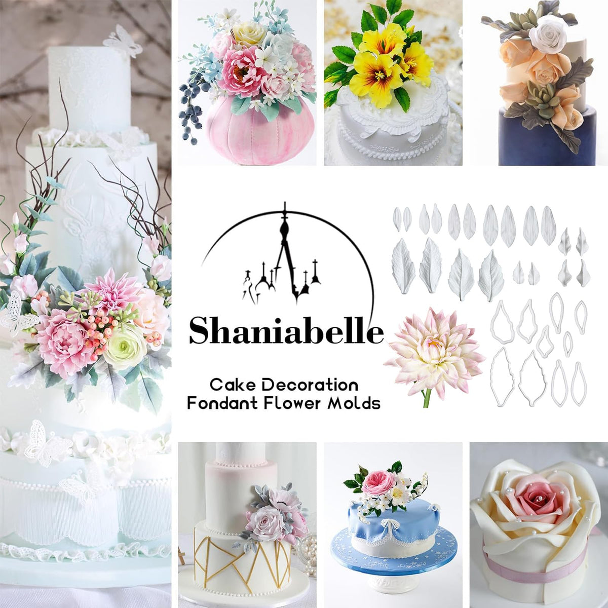 Professional Flower Fondant Mold Set, Reusable Silicone Cake Decorating Tools for Baking & Sugar Craft (Dahlia Flower Fondant)