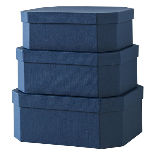 Soul & Lane Octagon Textured Decorative Boxes in Navy Blue, Set of 3 Unique Nesting and Durable Cardboard Memory Storage Boxes for Organizing, Gifts, Keepsakes