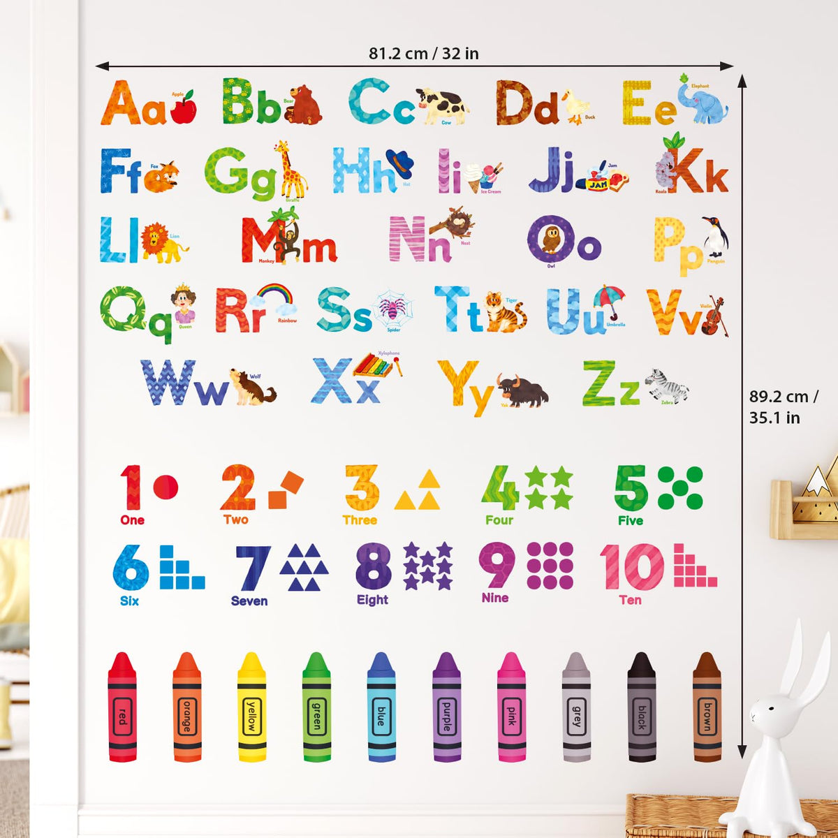 DECOWALL DS-8044 Animal Alphabet Numbers Colour Decals Stickers Kids Peel and Stick Removable for Room décor Letters ABC Classroom playroom Decorations Educational Bedroom Nursery
