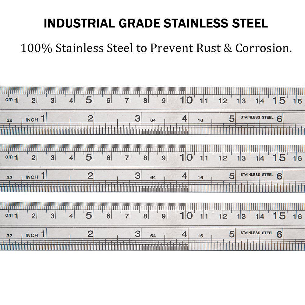 ZZTX Classic 12 Inch Stainless Steel Ruler Set of 6, Heavy Duty, Straight Edge, Non-Bendable, Rust & Corrosion Resistant