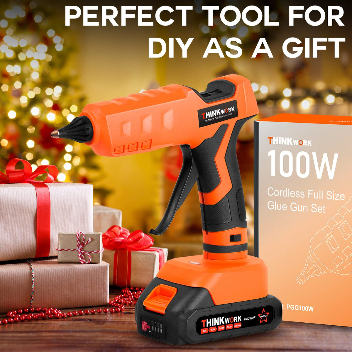 THINKWORK Hot Glue Gun, 20V Cordless Glue Gun with 30 PCS Full Size Sticks, Drip-Free Fast Heating Glue Gun Kit for DIY&Crafts, Repair and Construction, Rechargeable Battery and Charger Included