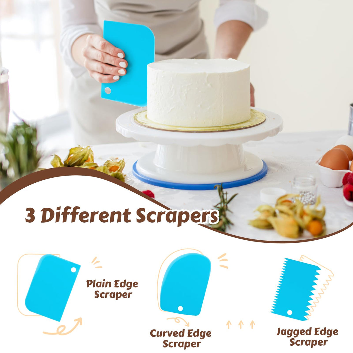 MIKESIER Dessert Decorating Syringe Set, Stainless Steel Frosting & Icing Piping Kit with 6 Tips and 9 Silicone Cupcakes,3 Cream Scraper for Cake Decorating Tools Cupcake Decorating Kit