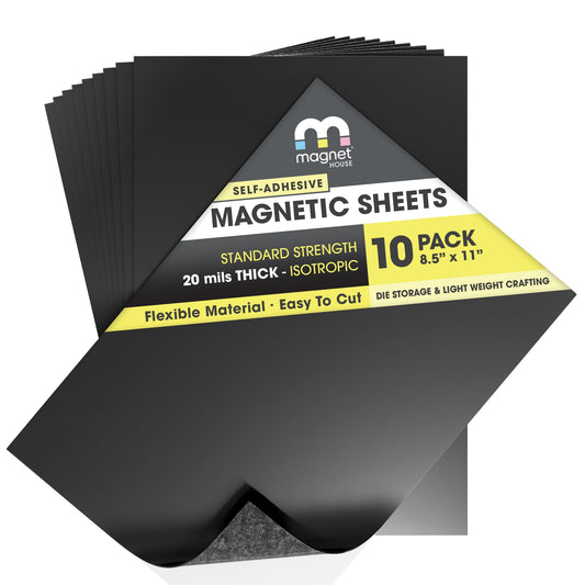 TMS Magnetic Sheet, Tape and Strips with or Without Self-Adhesive Backing for Stickers | Die and Craft Storage | Flexible Rubber Magnet | 10 Sheets | 20mil or 30 mil Thick | 8.5” x 11”